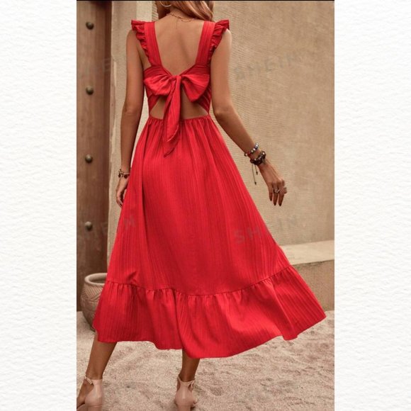 Tie-Back Ruffle Hem Sundress XL RED - Picture 1 of 9